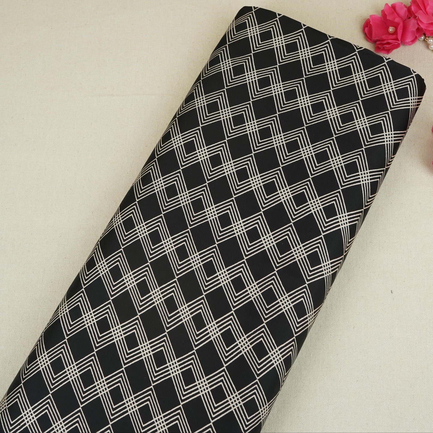 Black Geomatrical Print Modal Satin SN-29512