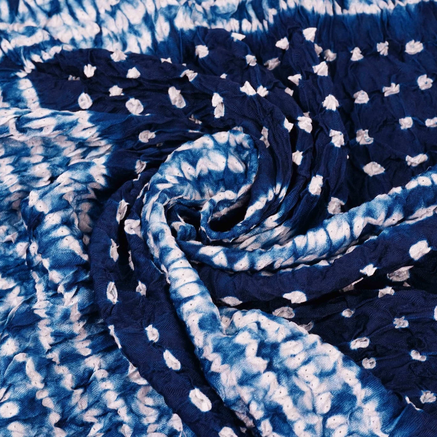 Navy Blue Shibori Lehriya Bandhani Modal Silk Fabric BK-32705