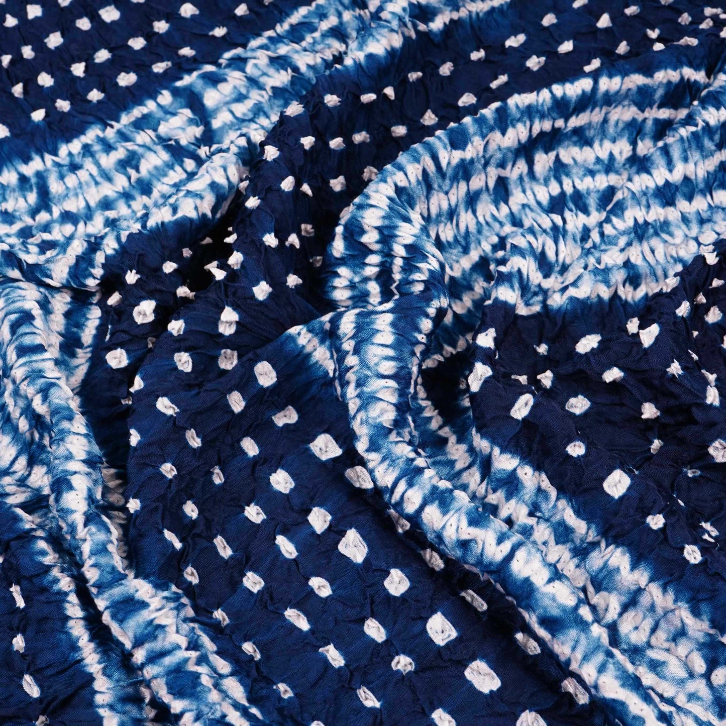 Navy Blue Shibori Lehriya Bandhani Modal Silk Fabric BK-32705
