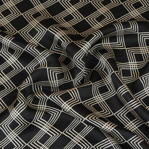 Black Geomatrical Print Modal Satin SN-29512 - TradeUNO