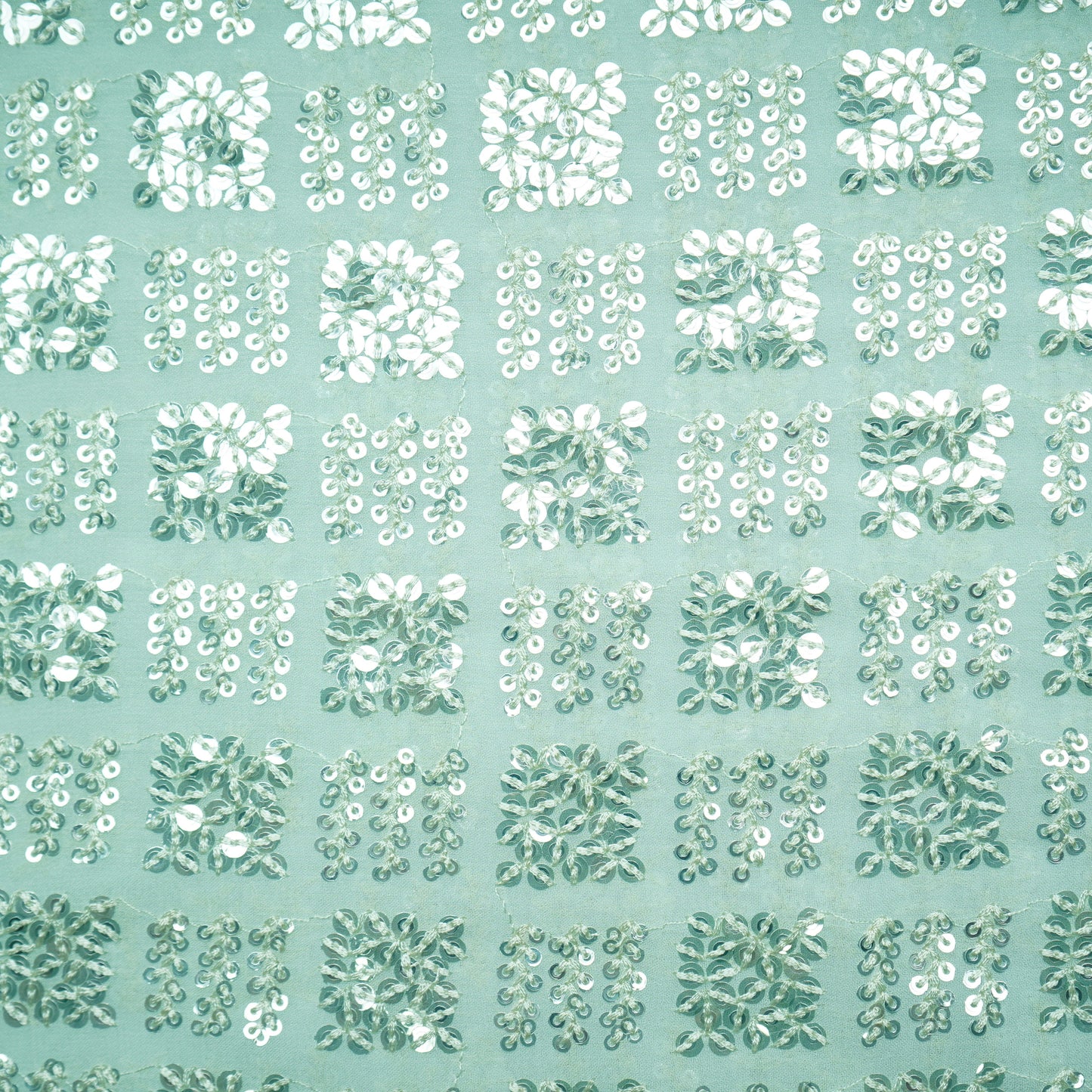 Mint Green Geometrical Sequence Embroidery Georgette Fabric 16213