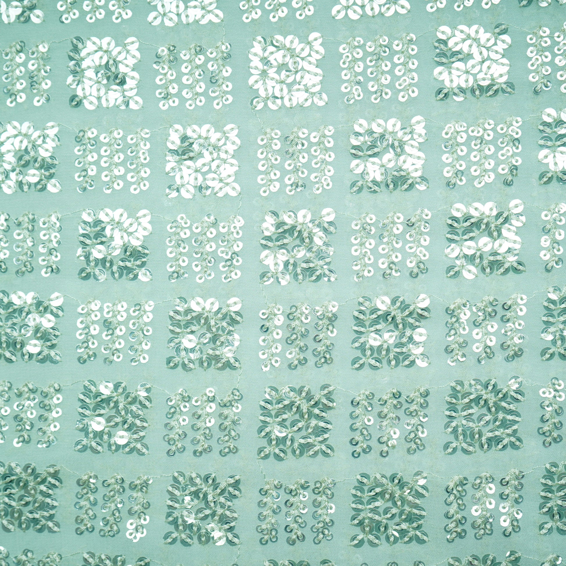 Mint Green Geometrical Sequence Embroidery Georgette Fabric 16213
