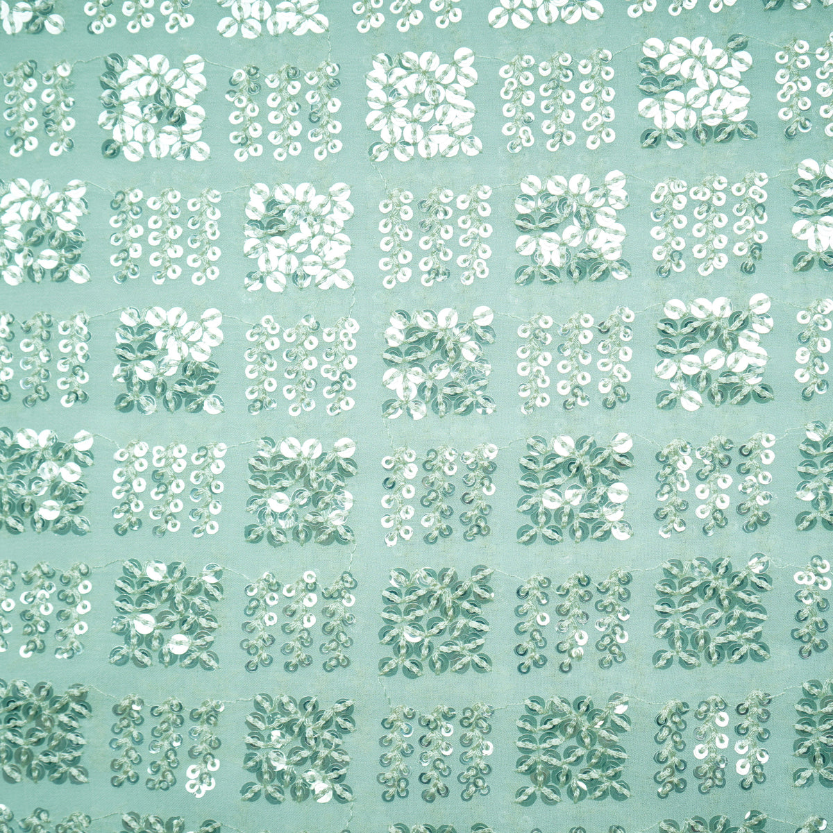 Mint Green Geometrical Sequence Embroidery Georgette Fabric 16213