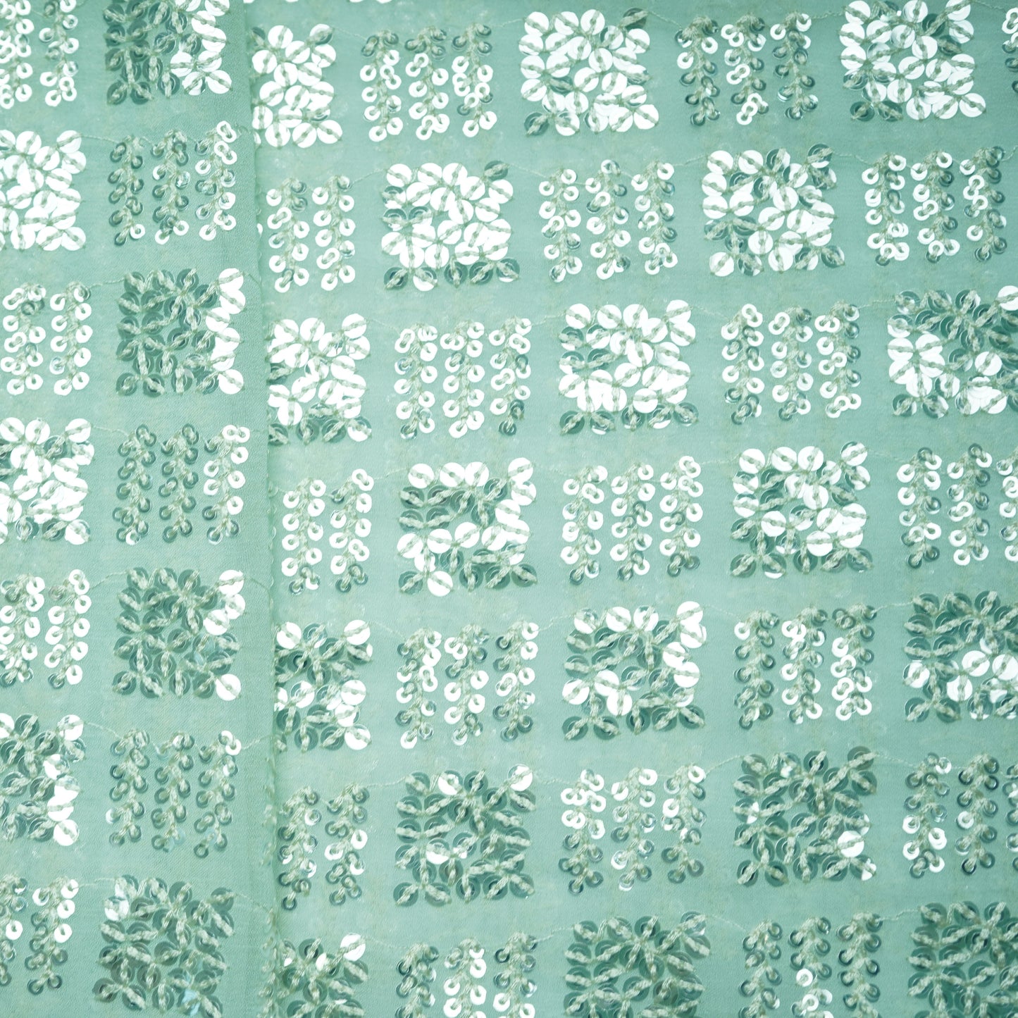 Mint Green Geometrical Sequence Embroidery Georgette Fabric 16213