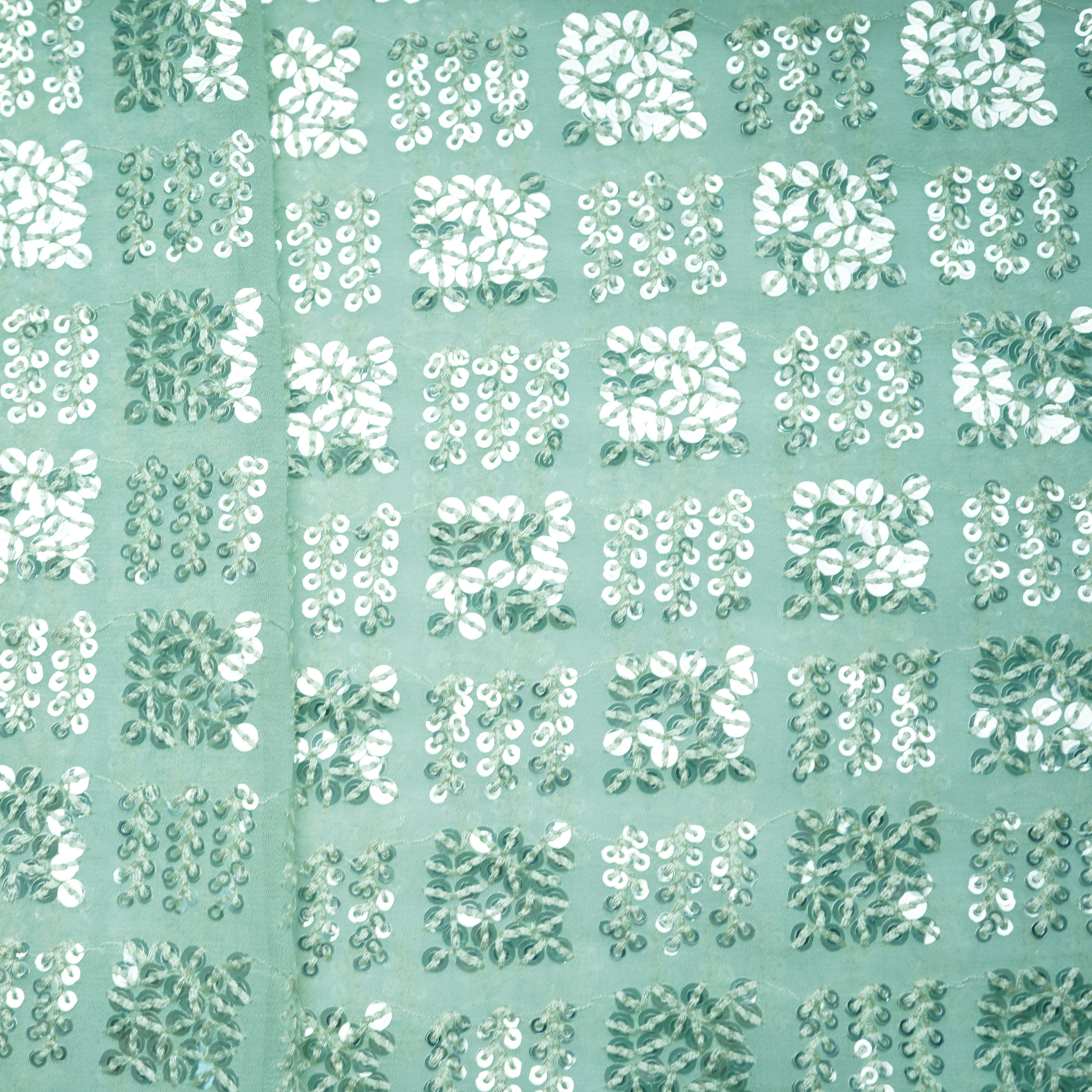 Mint Green Geometrical Sequence Embroidery Georgette Fabric 16213