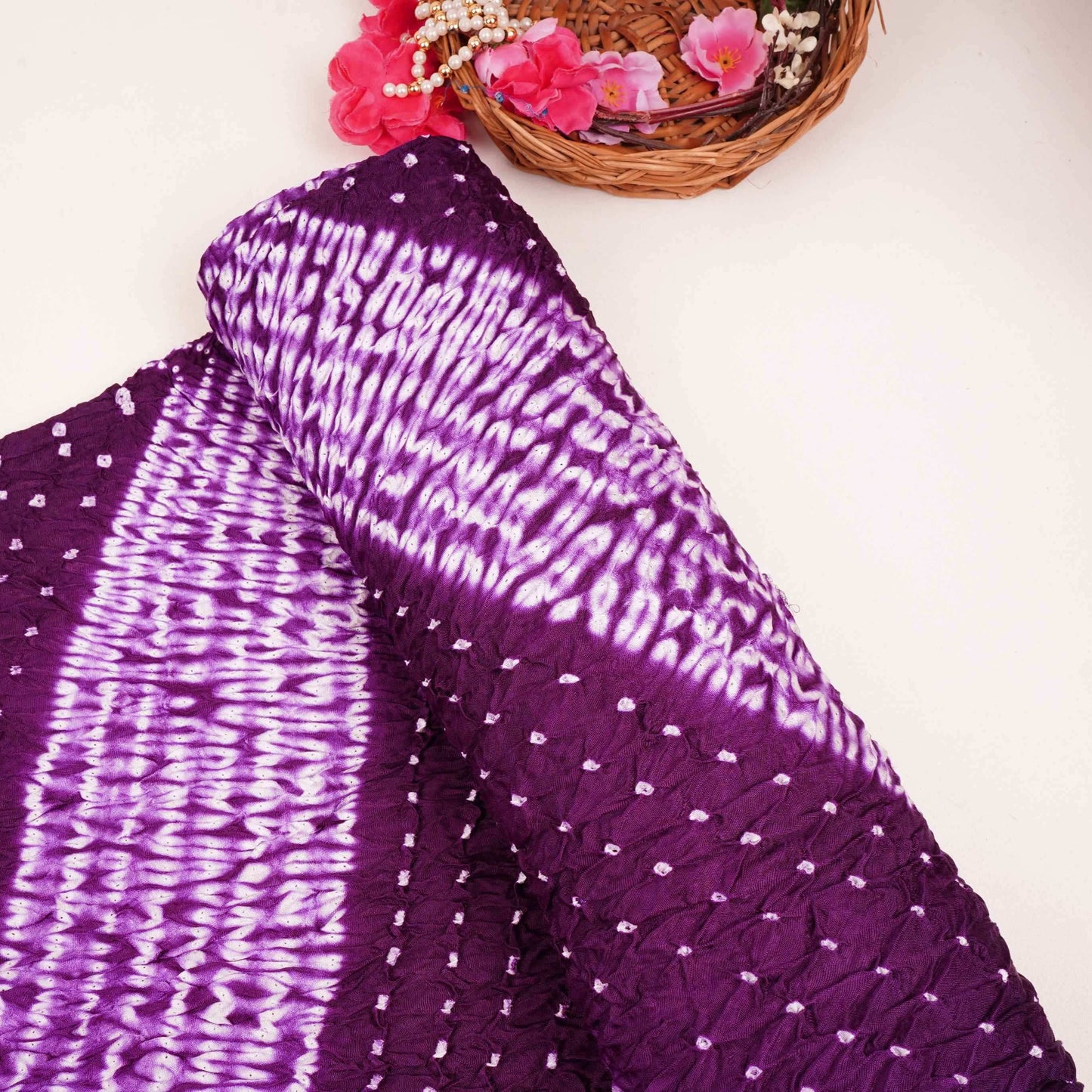 Wine Shibori Lehriya Bandhani Modal Silk Fabric BK-32712