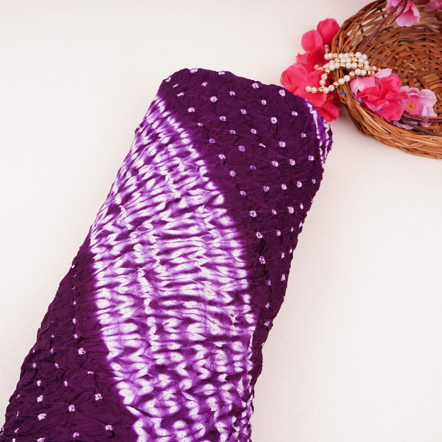 Wine Shibori Lehriya Bandhani Modal Silk Fabric BK-32712