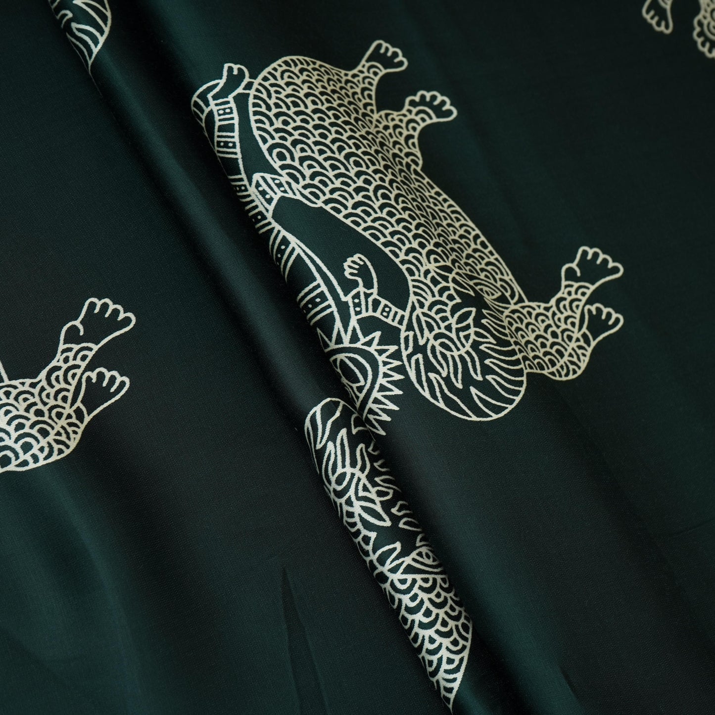 Dark Green Gond art Print Modal Satin SN-29516