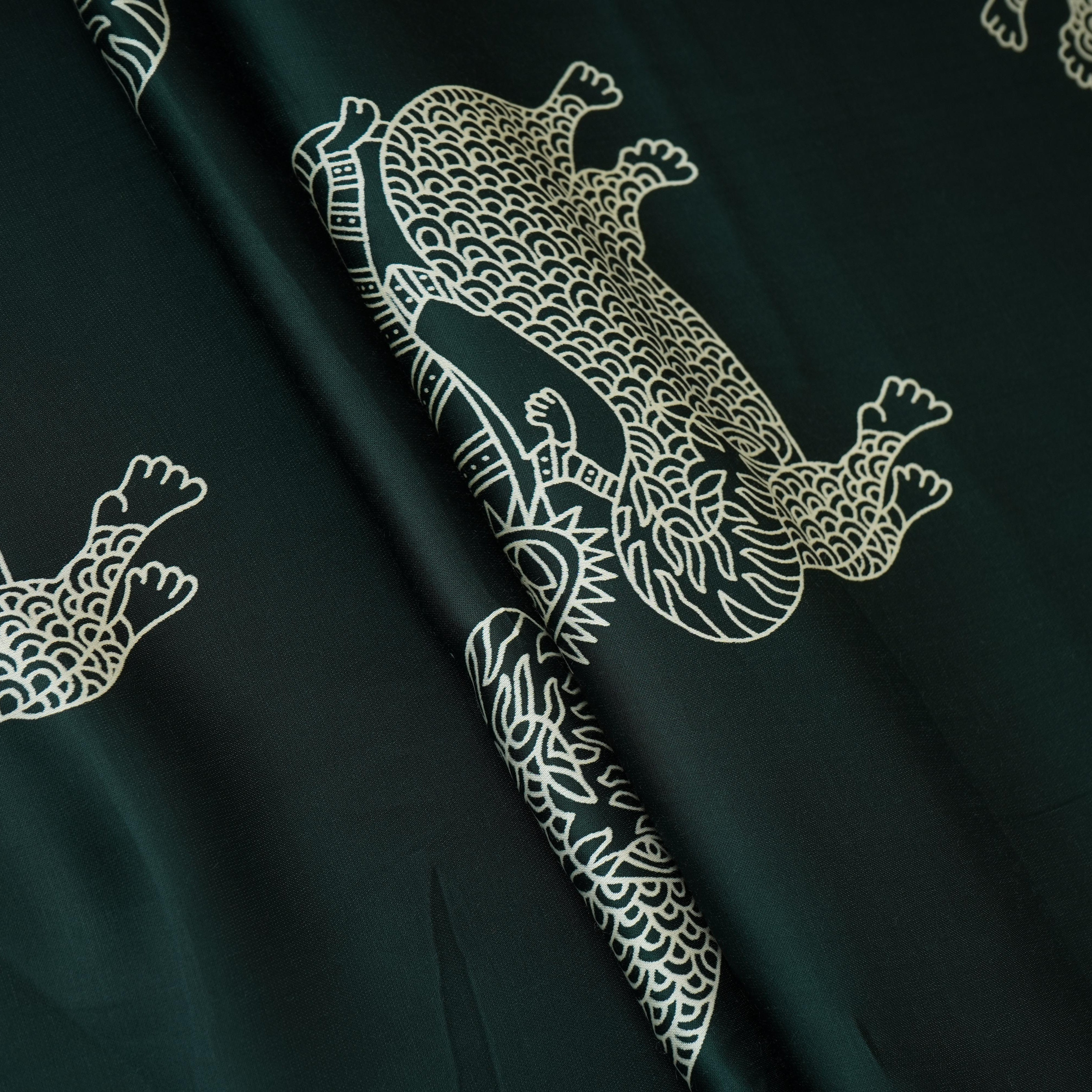 Dark Green Gond art Print Modal Satin SN-29516 - TradeUNO