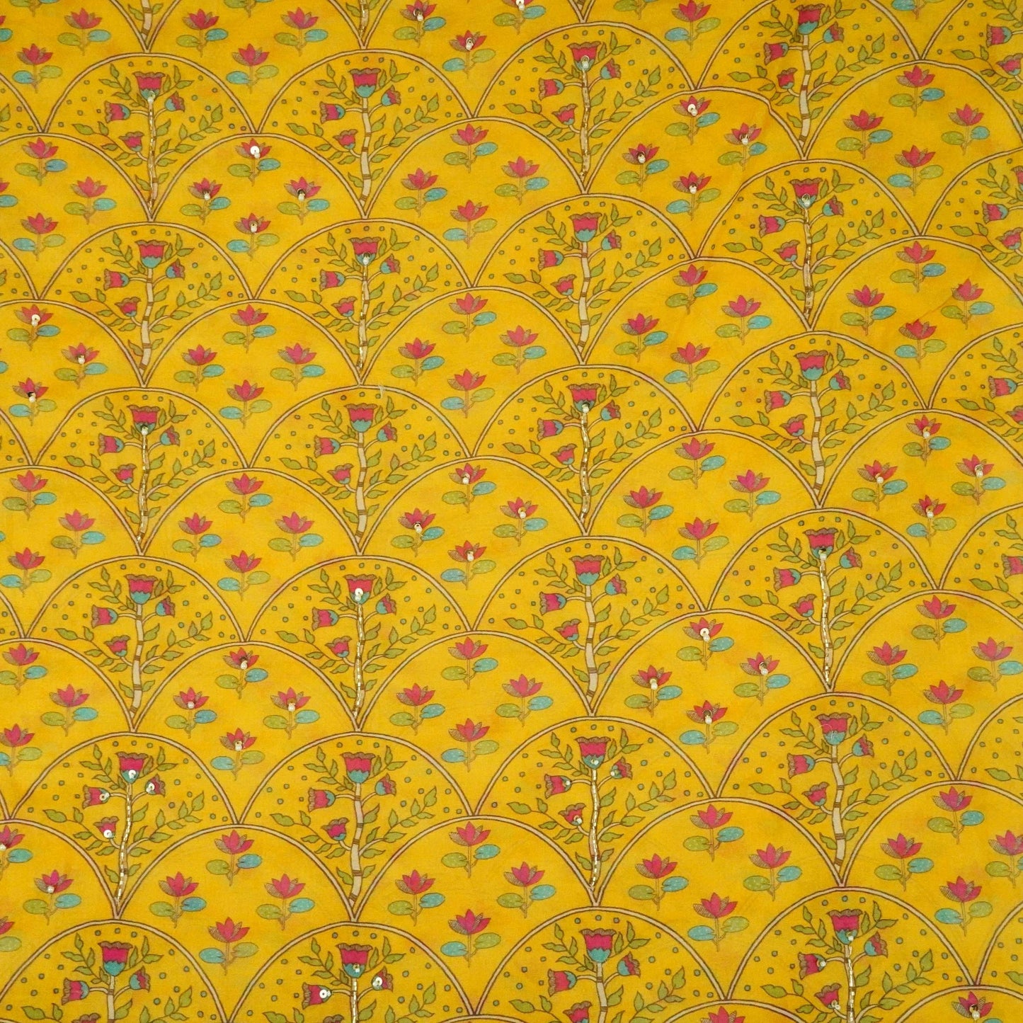 Yellow Floral Cutdana Mul Chanderi Fabric VF-30644