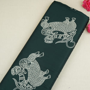 Dark Green Gond art Print Modal Satin SN-29516 - TradeUNO