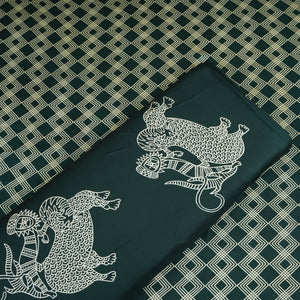 Dark Green Gond art Print Modal Satin SN-29516 - TradeUNO