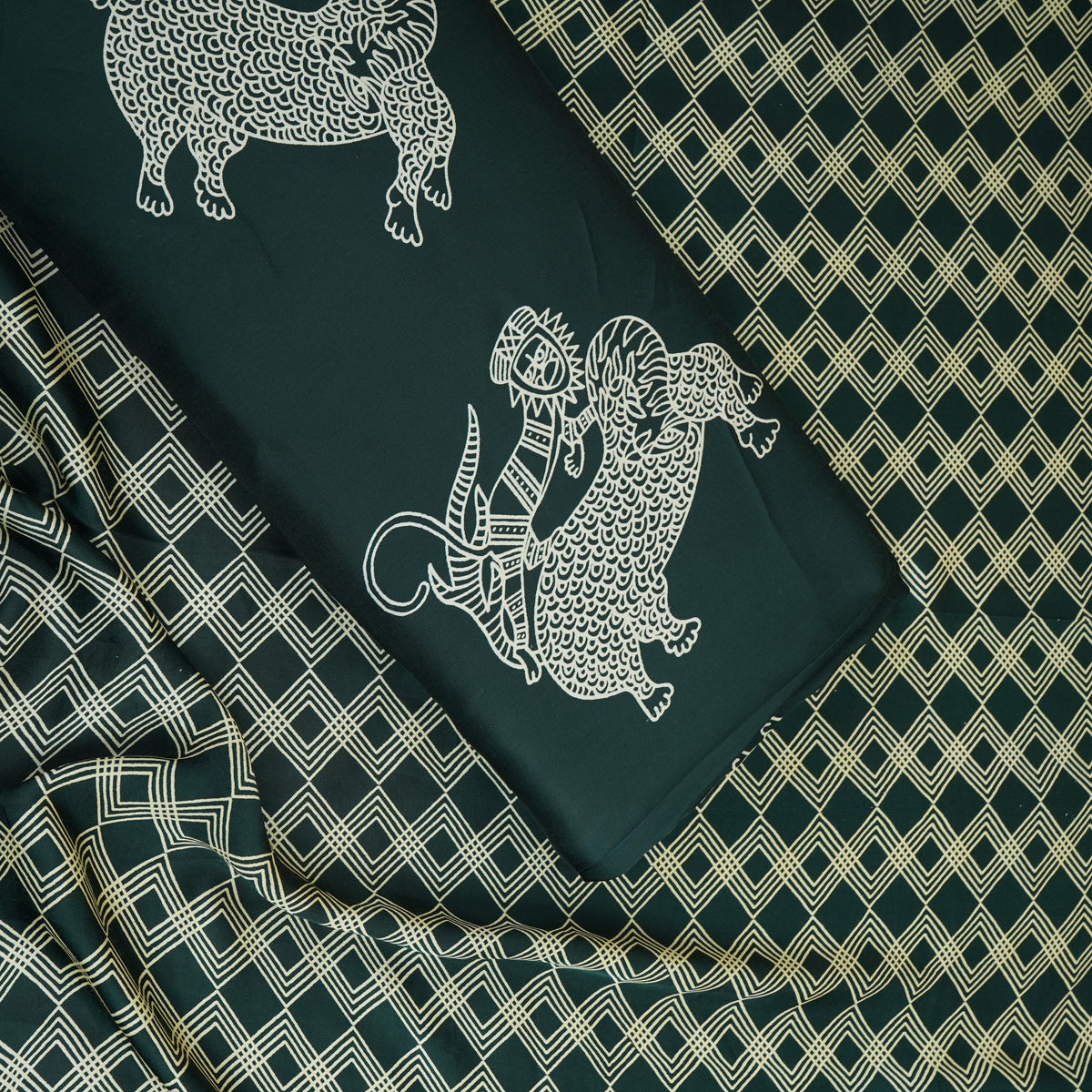 Dark Green Geomatrical Print Modal Satin SN-29511 - TradeUNO