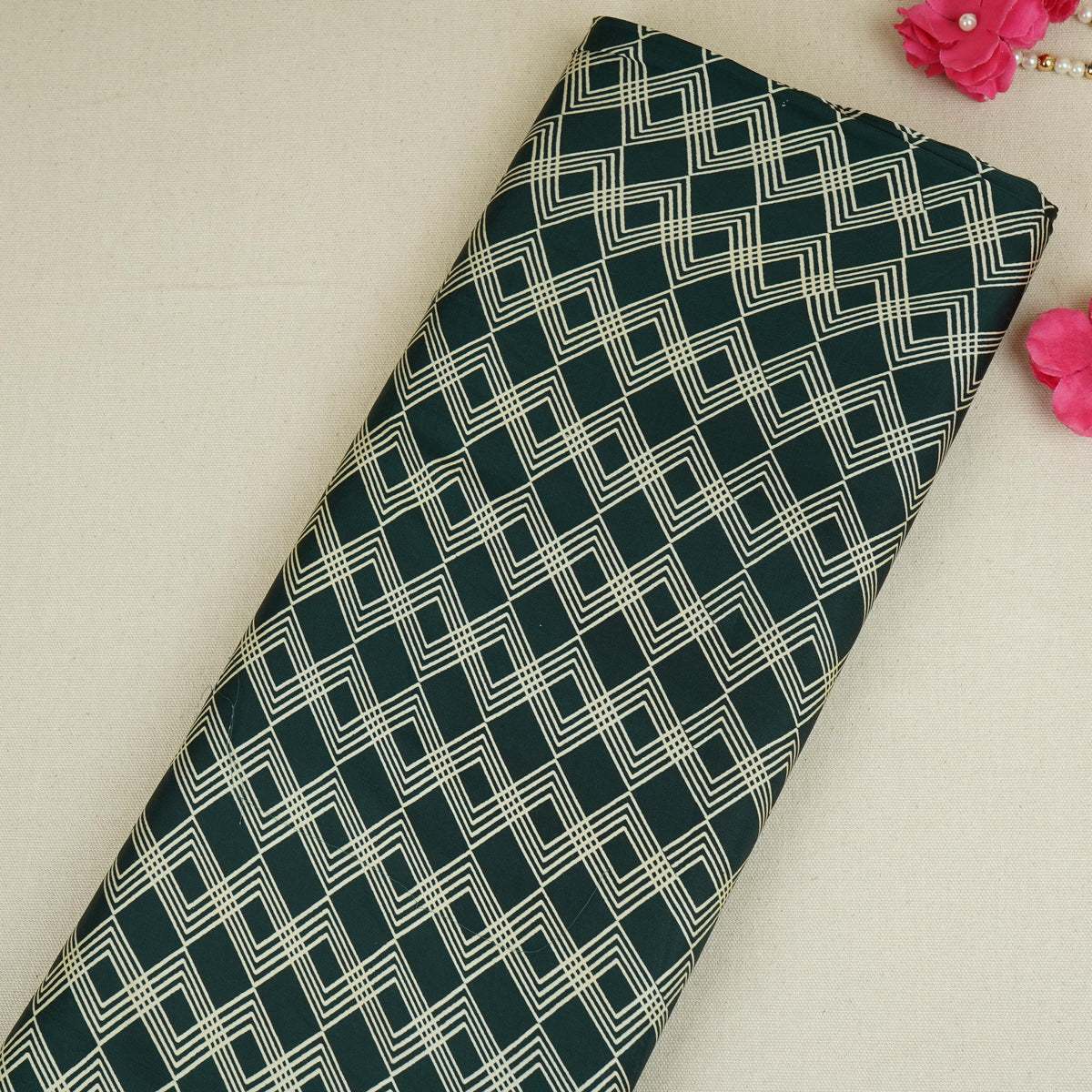 Dark Green Geomatrical Print Modal Satin SN-29511 - TradeUNO