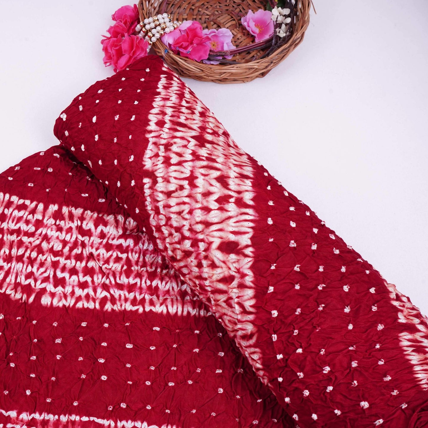 Maroon Shibori Lehriya Bandhani Modal Silk Fabric BK-32706