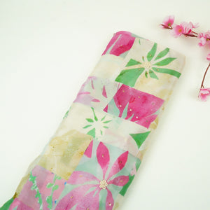 Pink & Peach Floral Hand Embroidery Chinnon Fabric VF-30660 - TradeUNO