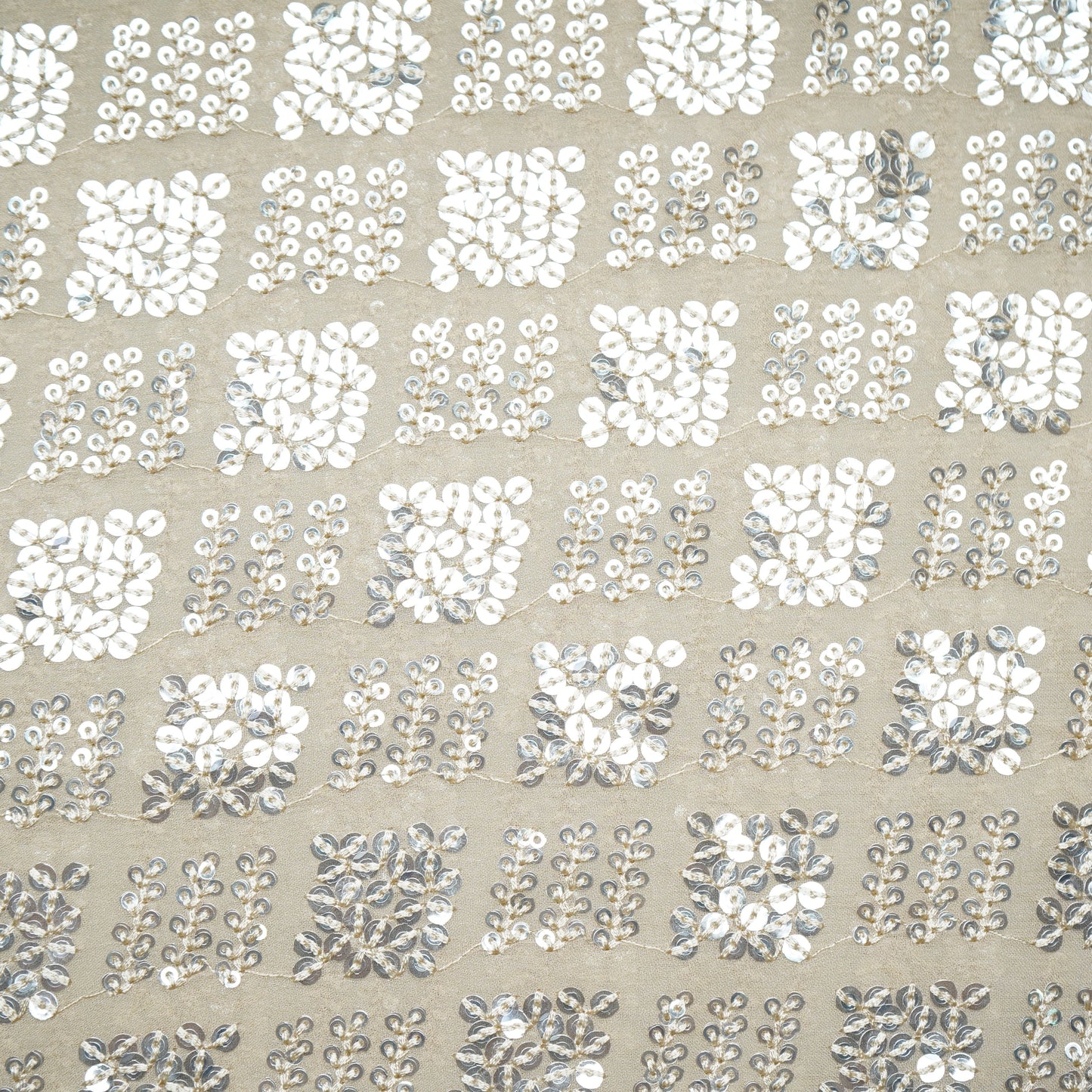 Dark Cream Geometrical Sequence Embroidery Georgette Fabric 16212
