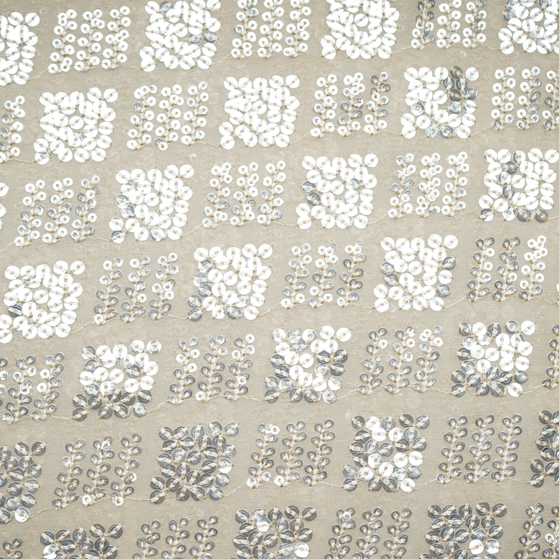 Dark Cream Geometrical Sequence Embroidery Georgette Fabric 16212
