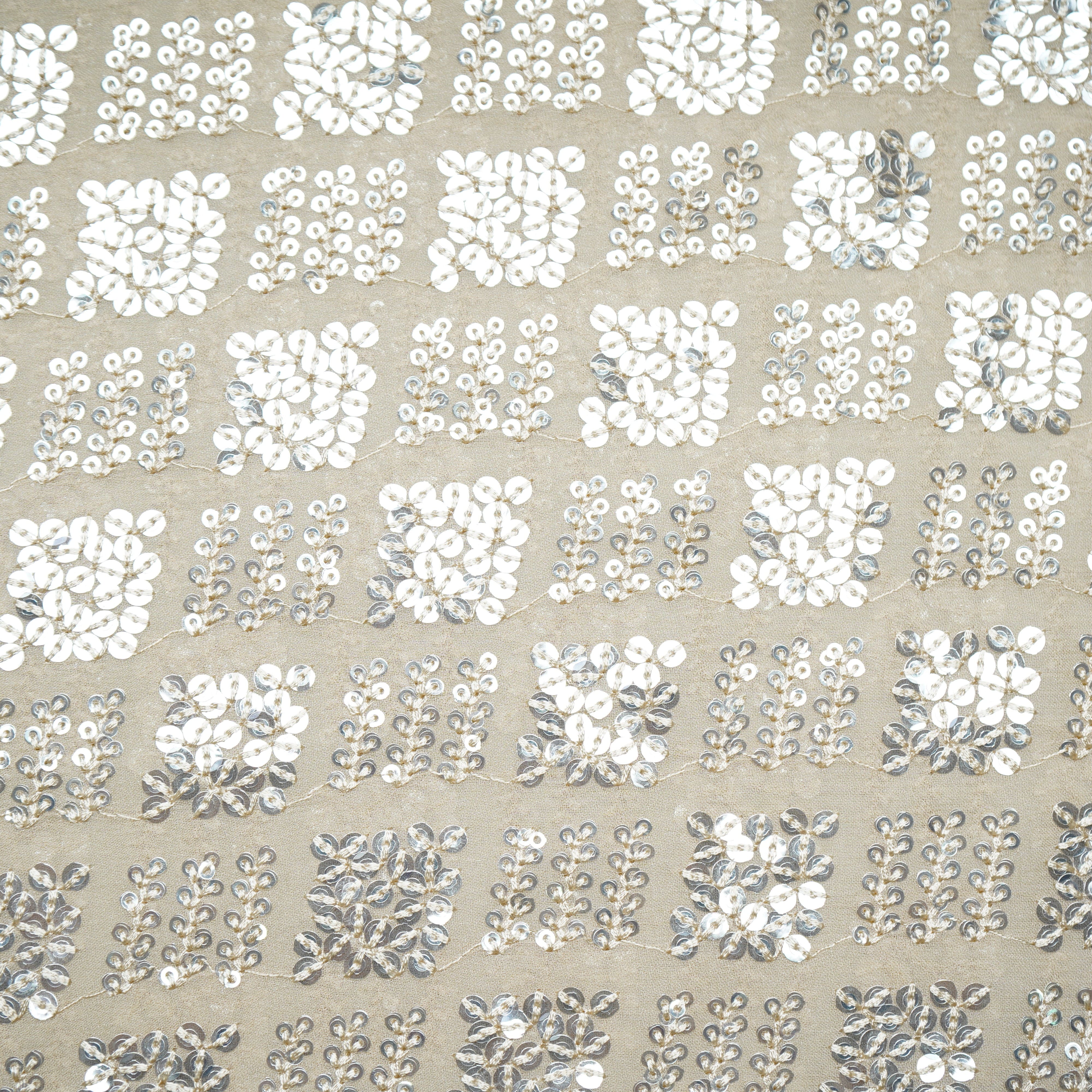 Dark Cream Geometrical Sequence Embroidery Georgette Fabric 16212