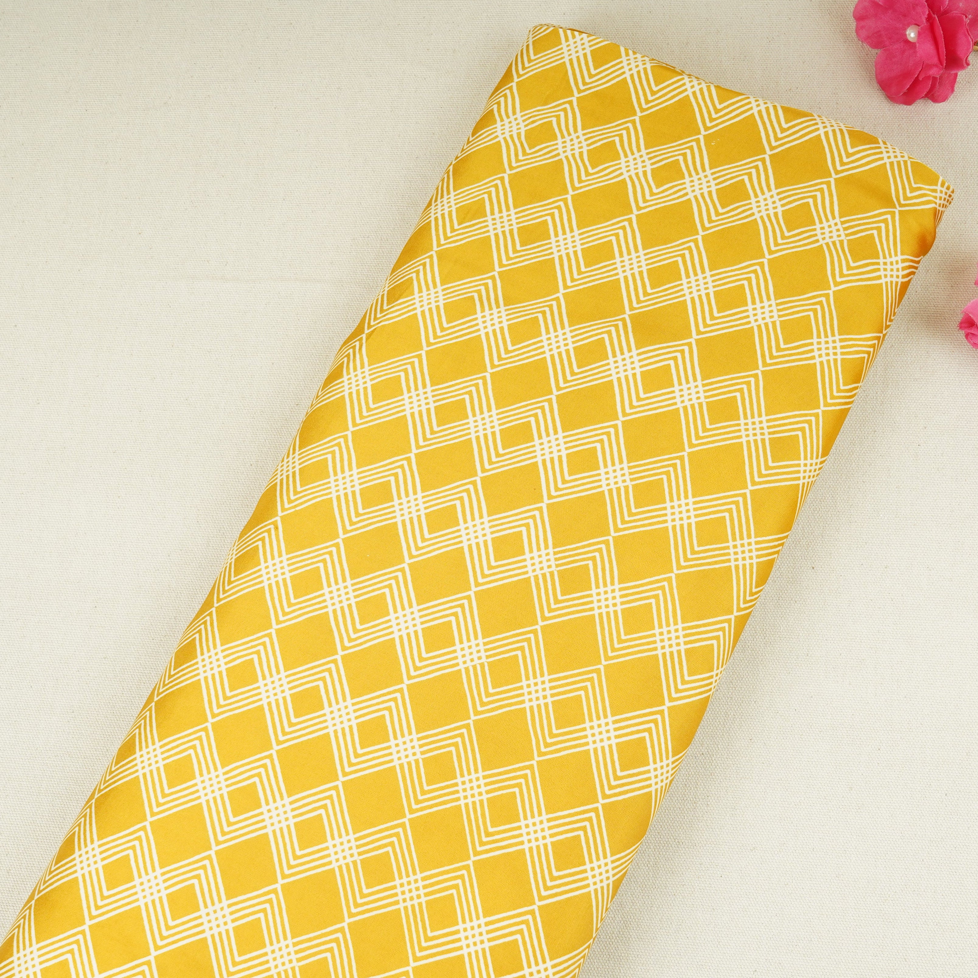 Yellow Geomatrical Print Modal Satin SN-29514 - TradeUNO