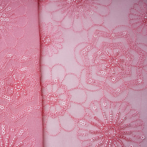 Premium Dark Pink Floral CutDana Embroidery Georgette Fabric
