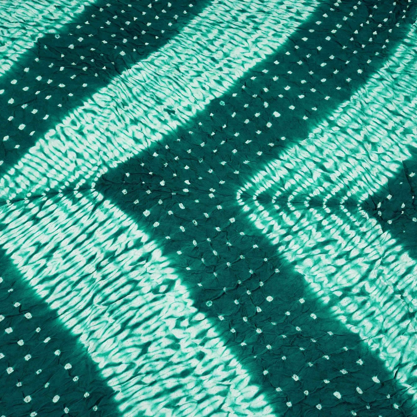 Teal Green Shibori Lehriya Bandhani Modal Silk Fabric BK-32704