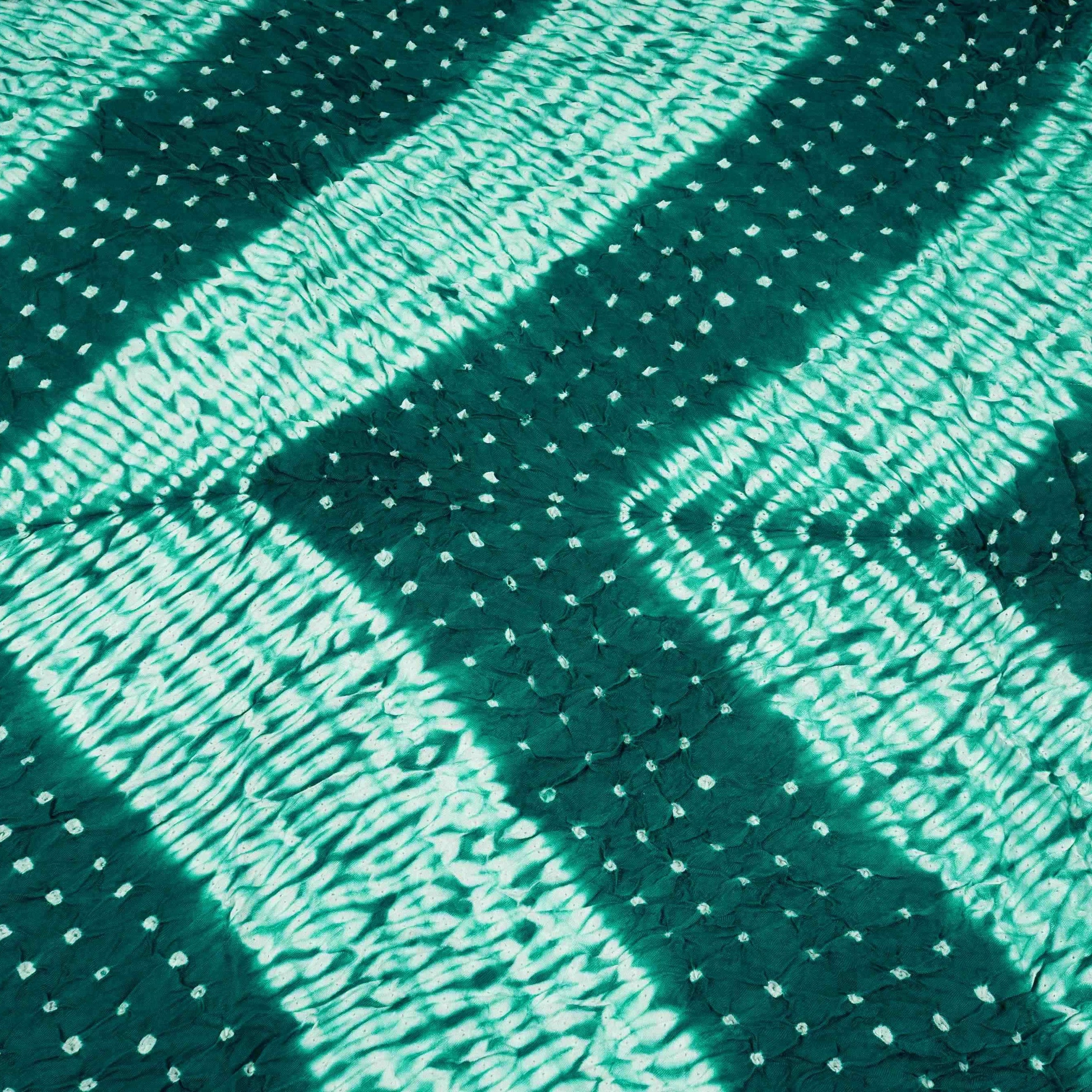 Teal Green Shibori Lehriya Bandhani Modal Silk Fabric BK-32704
