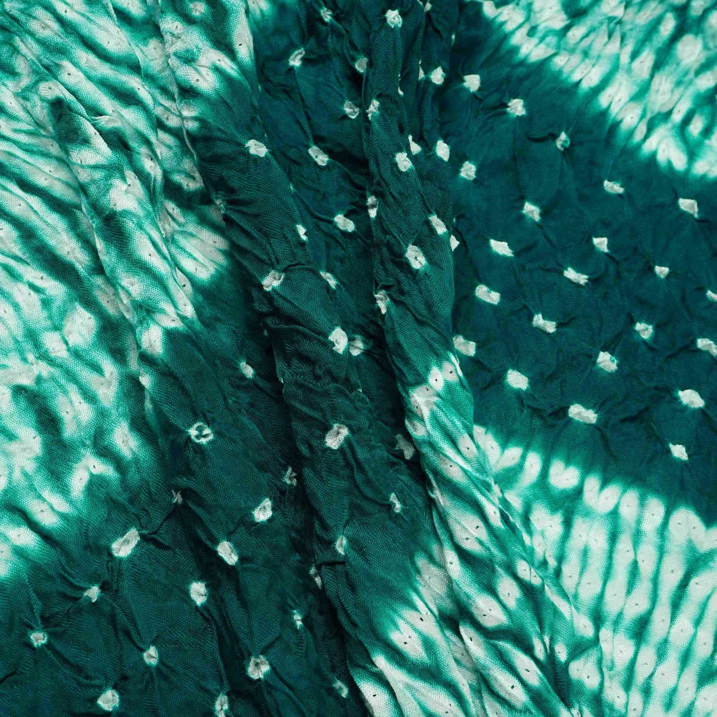Teal Green Shibori Lehriya Bandhani Modal Silk Fabric BK-32704