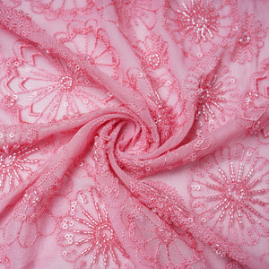Premium Dark Pink Floral CutDana Embroidery Georgette Fabric