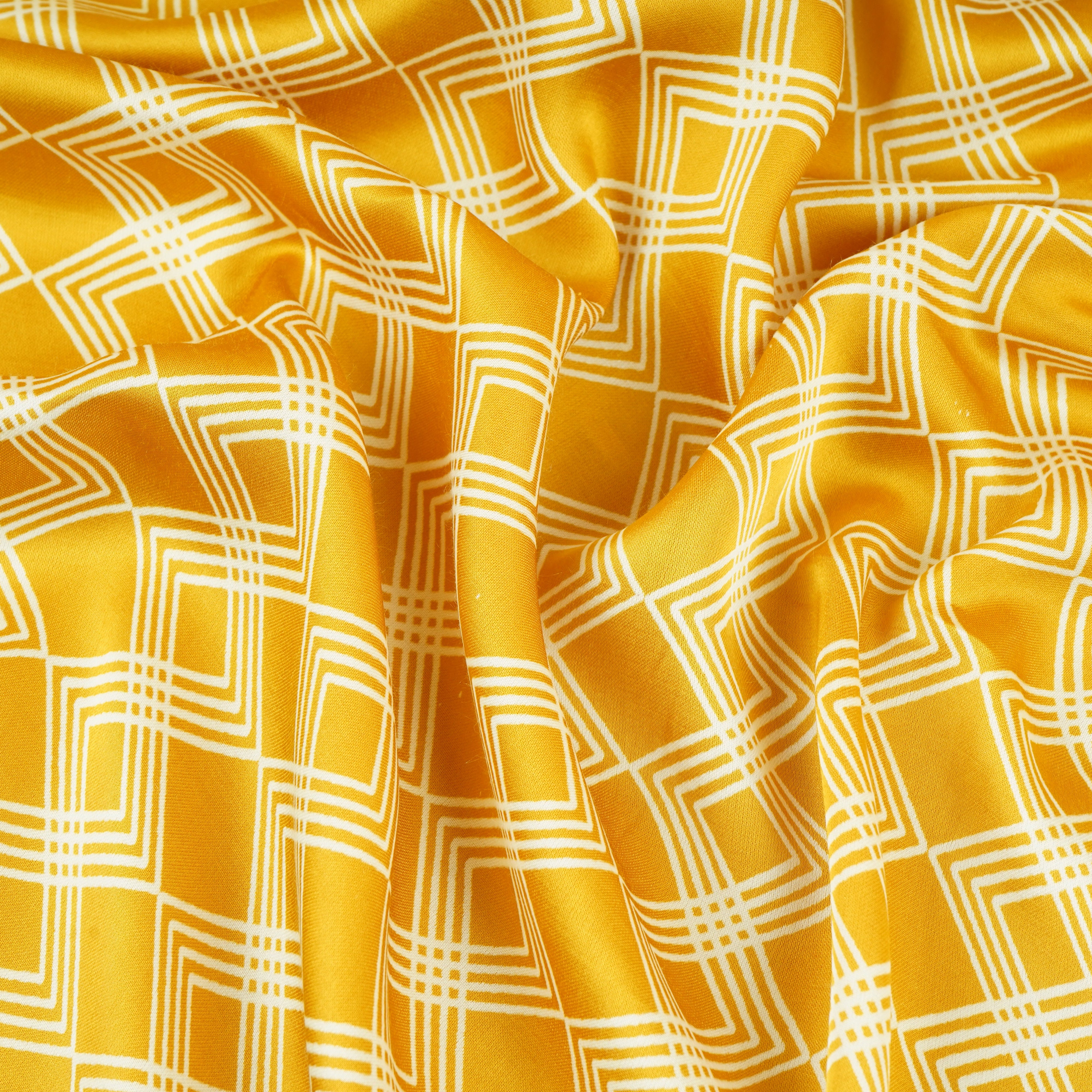 Yellow Geomatrical Print Modal Satin SN-29514 - TradeUNO