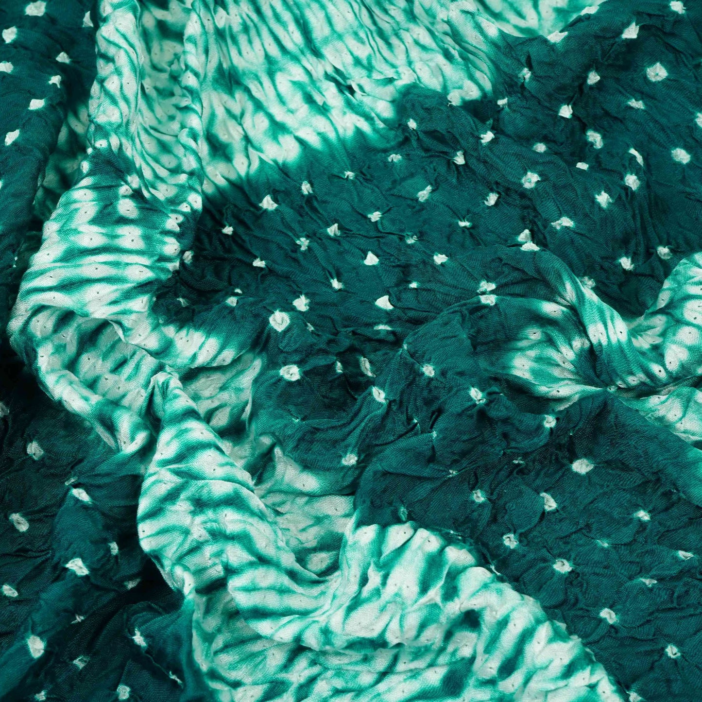 Teal Green Shibori Lehriya Bandhani Modal Silk Fabric BK-32704