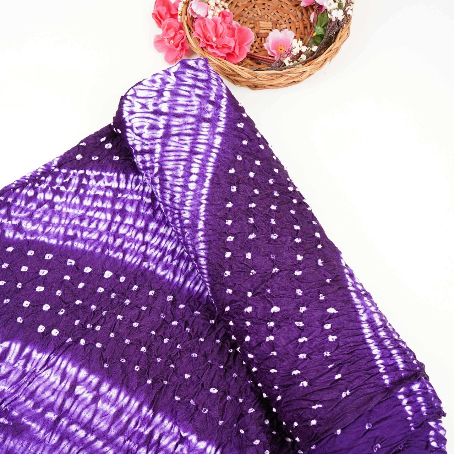 Purple Shibori Lehriya Bandhani Modal Silk Fabric BK-32713