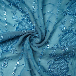 Premium Blue Tropical CutDana Thread Embroidery Georgette Fabric