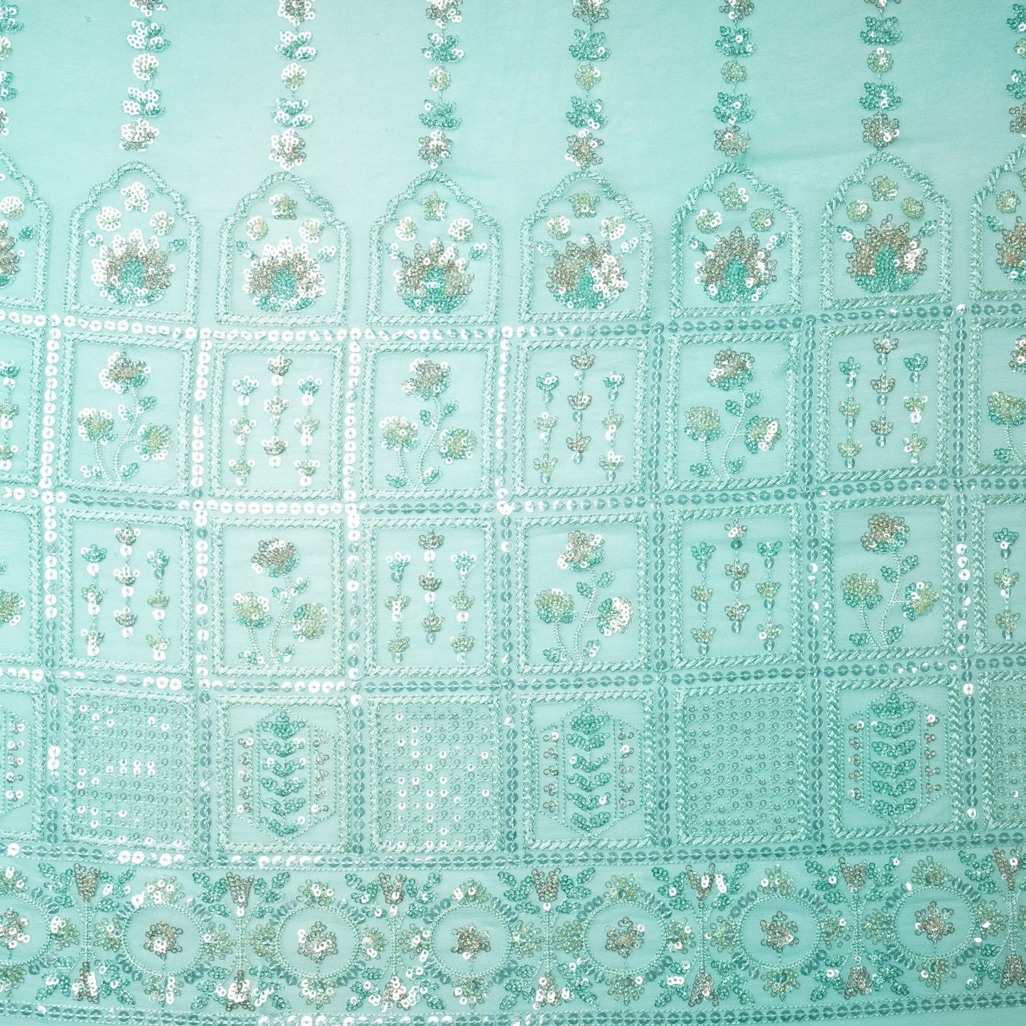 Premium Sky Blue Floral Sequins Embroidery Georgette Fabric