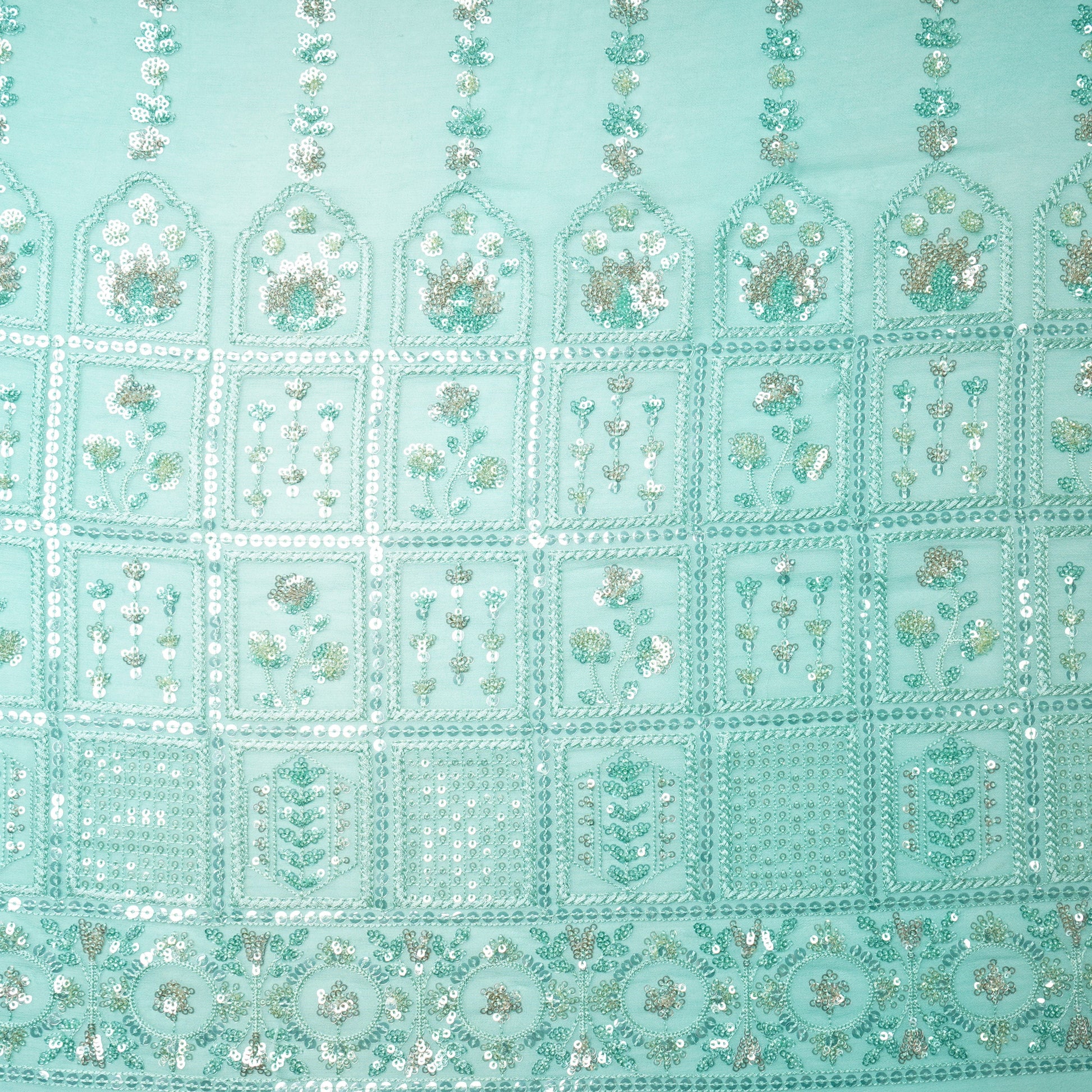 Premium Sky Blue Floral Sequins Embroidery Georgette Fabric