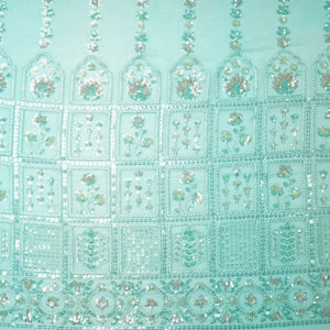 Premium Sky Blue Floral Sequins Embroidery Georgette Fabric