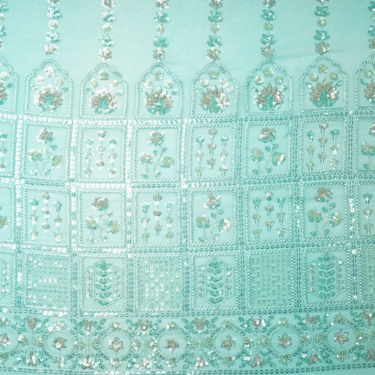 Premium Sky Blue Floral Sequins Embroidery Georgette Fabric