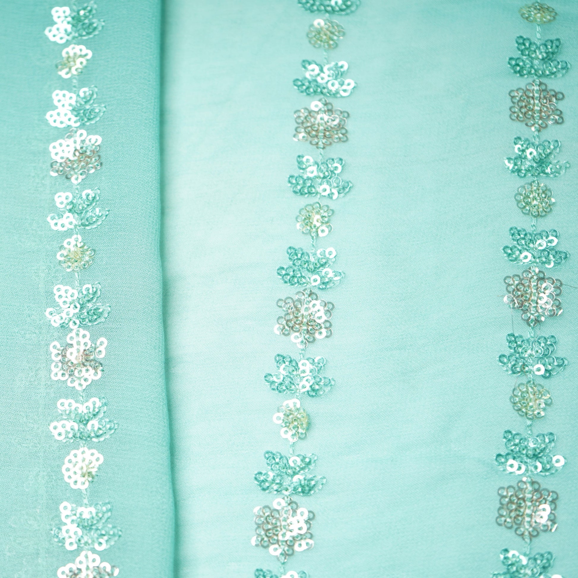 Premium Sky Blue Floral Sequins Embroidery Georgette Fabric