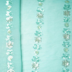 Premium Sky Blue Floral Sequins Embroidery Georgette Fabric
