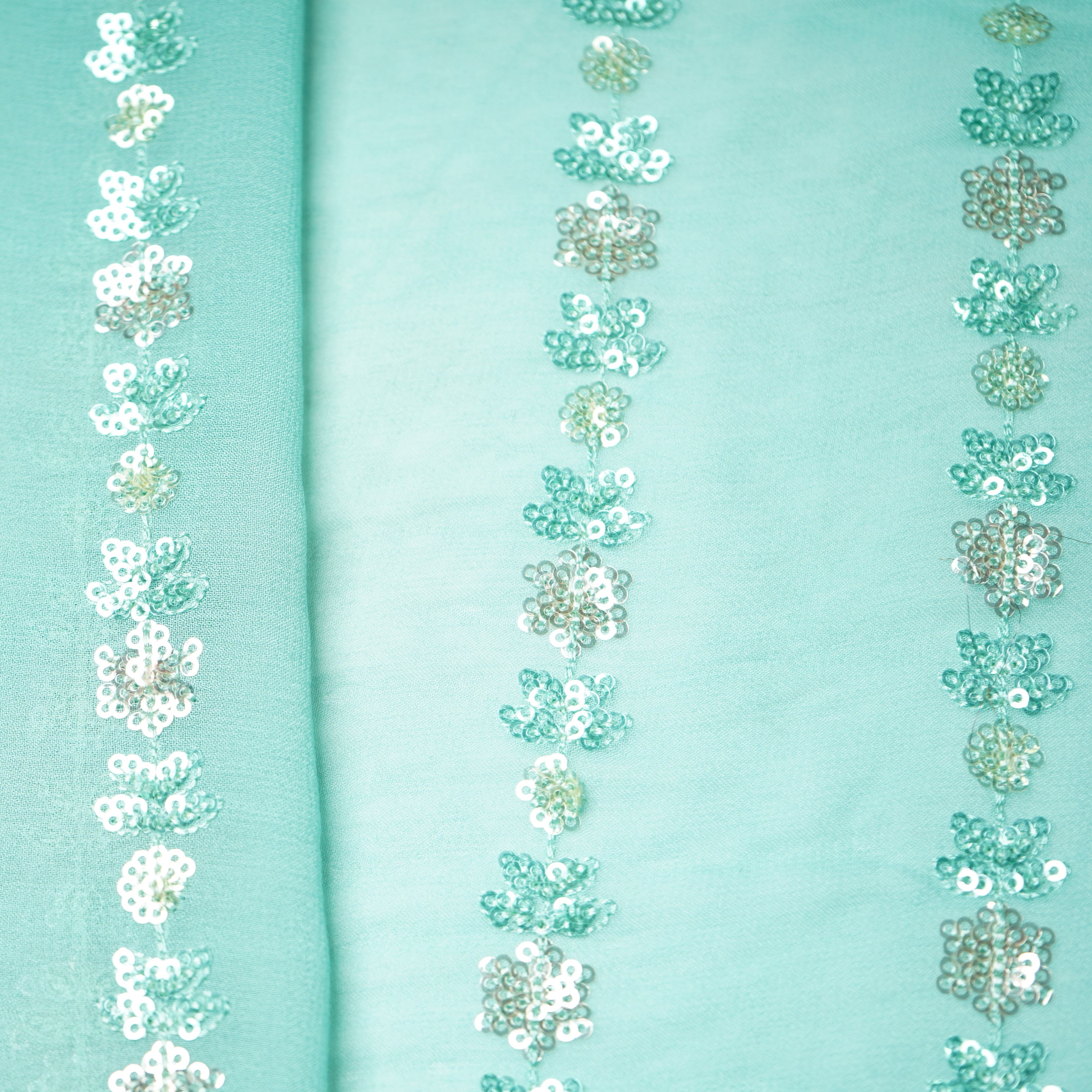 Premium Sky Blue Floral Sequins Embroidery Georgette Fabric