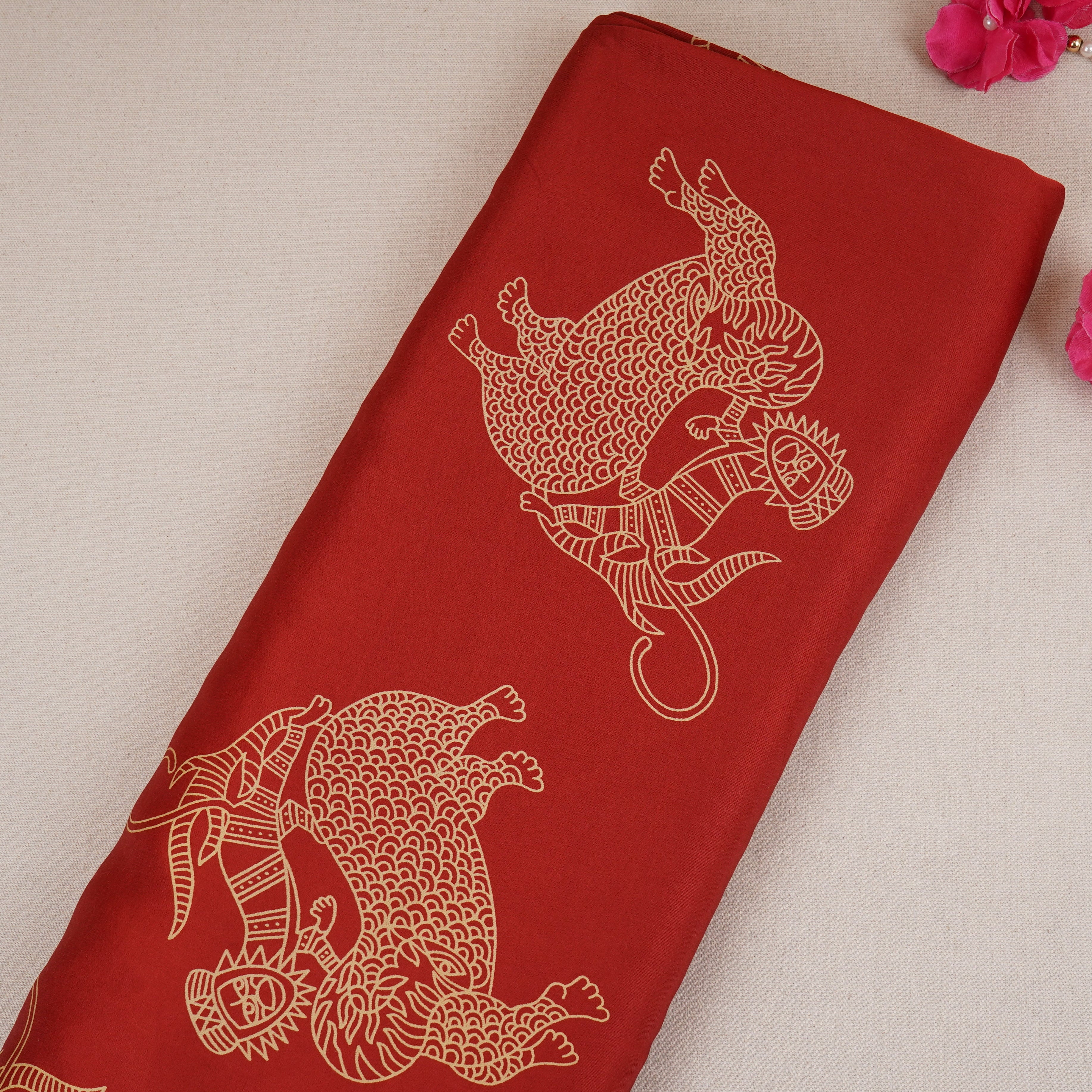 Red Gond art Print Modal Satin SN-29515 - TradeUNO
