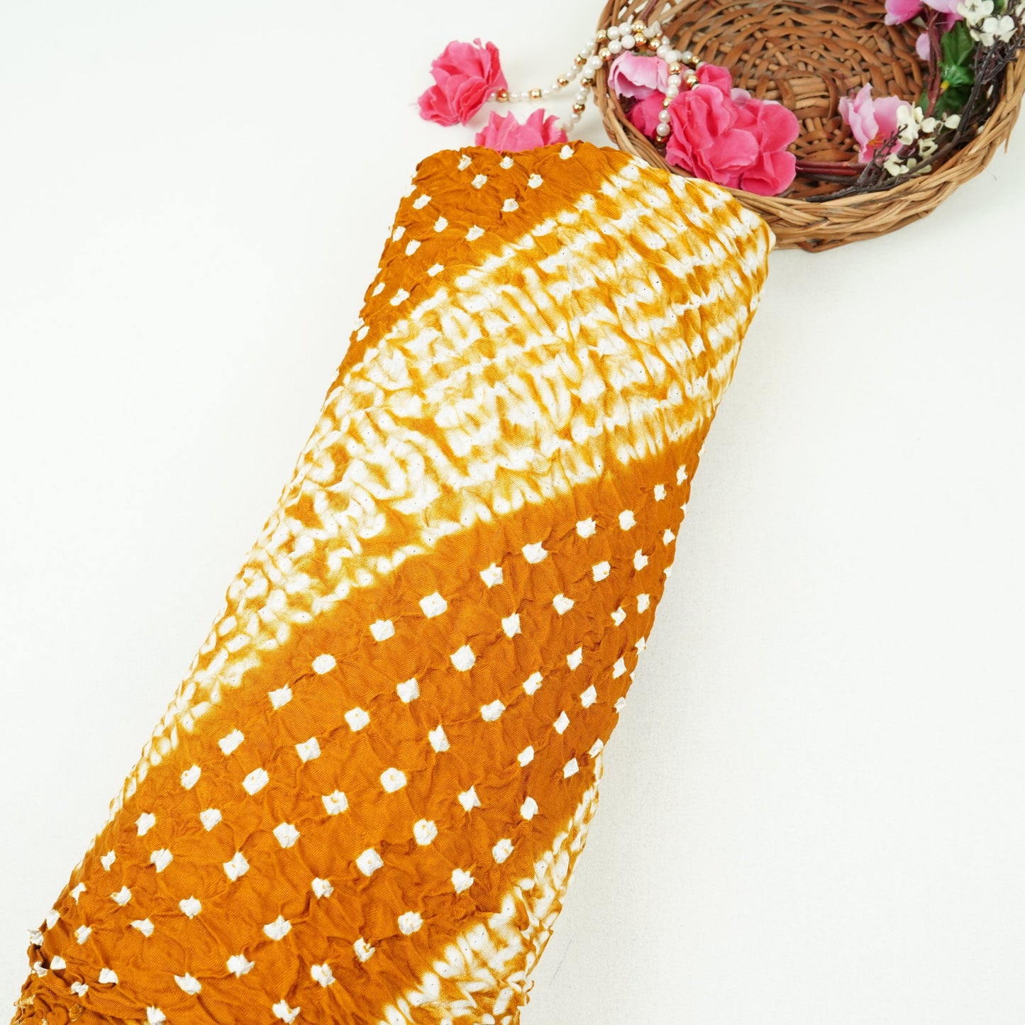 Mustard Shibori Lehriya Bandhani Modal Silk Fabric BK-32707