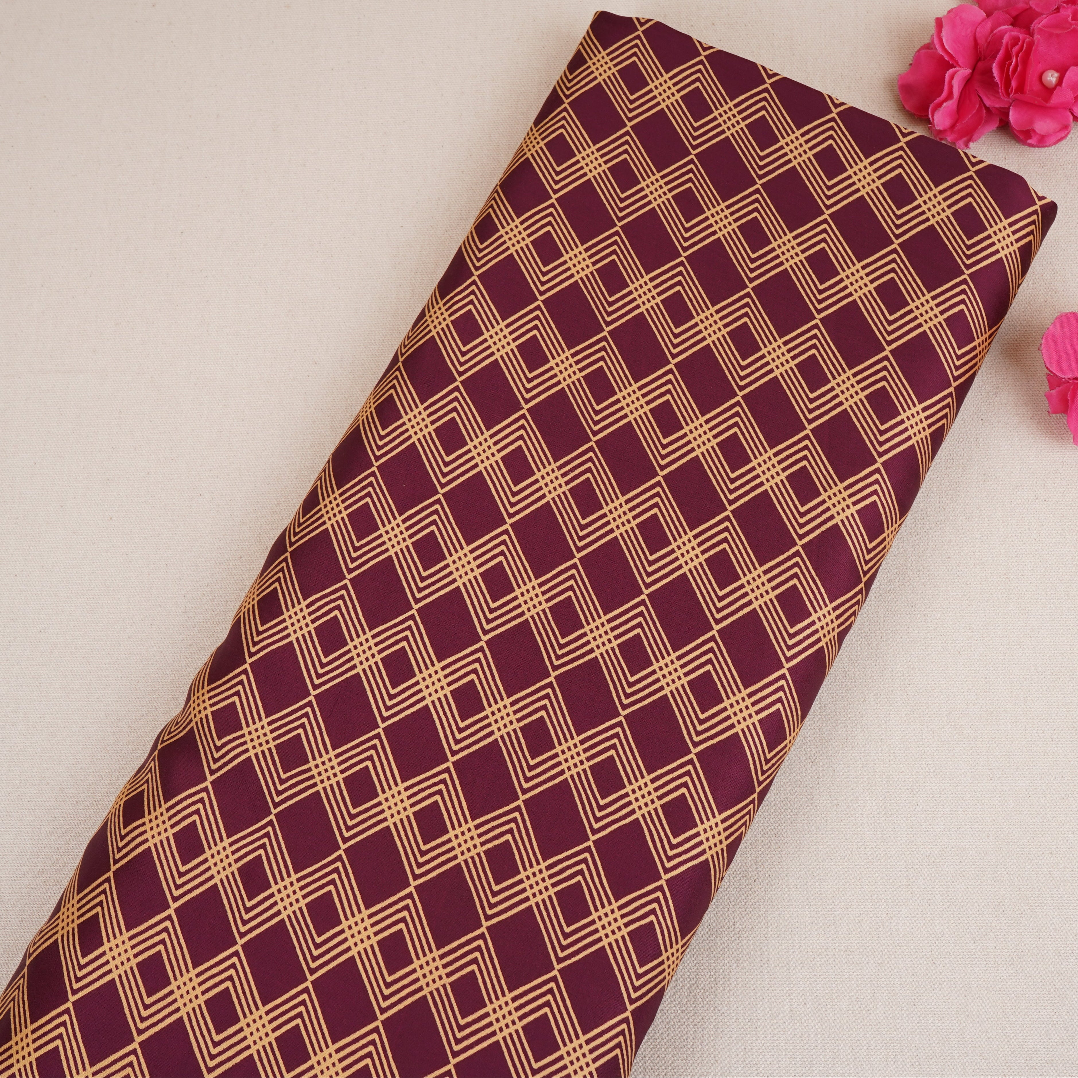Wine Geomatrical Print Modal Satin SN-29510 - TradeUNO