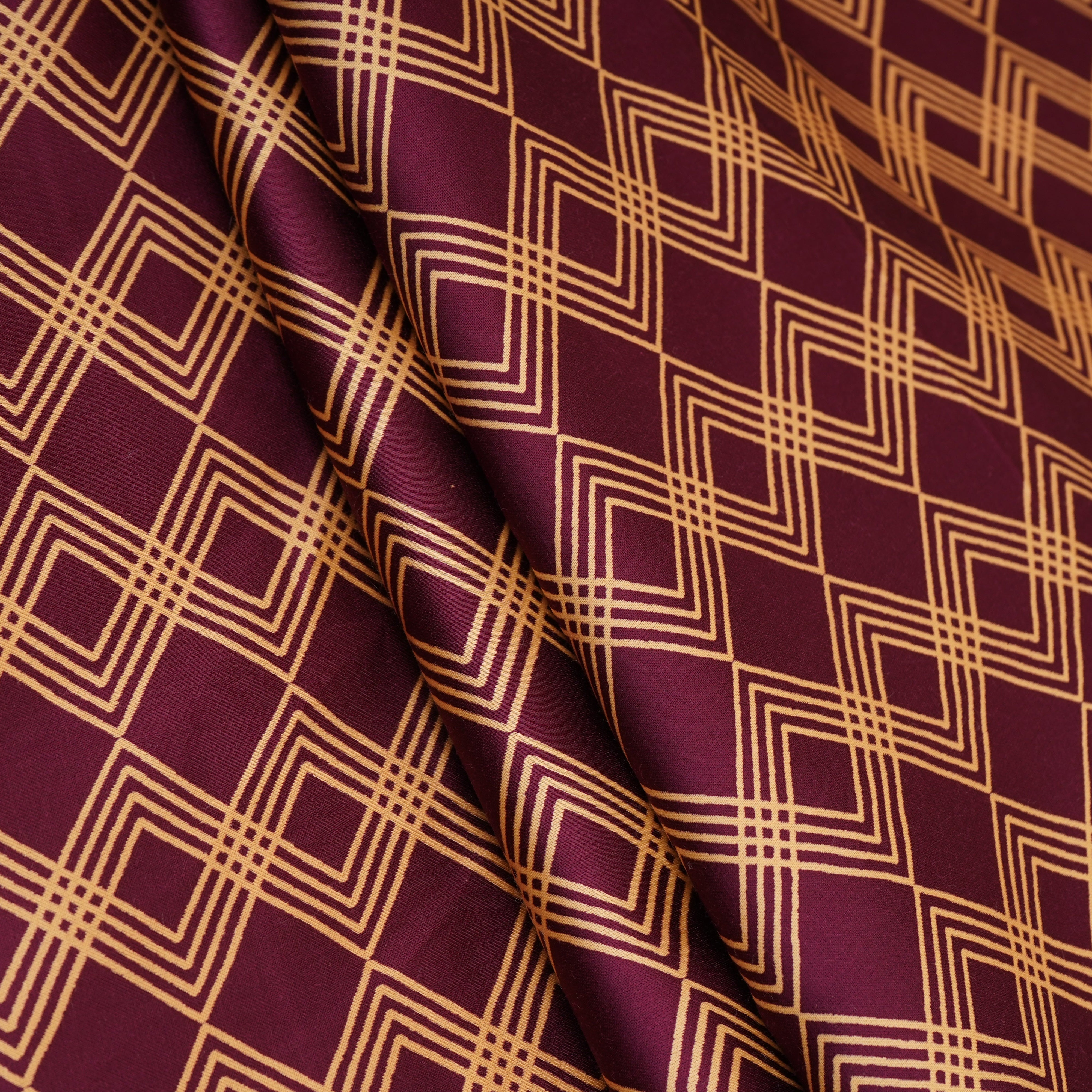 Wine Geomatrical Print Modal Satin SN-29510 - TradeUNO