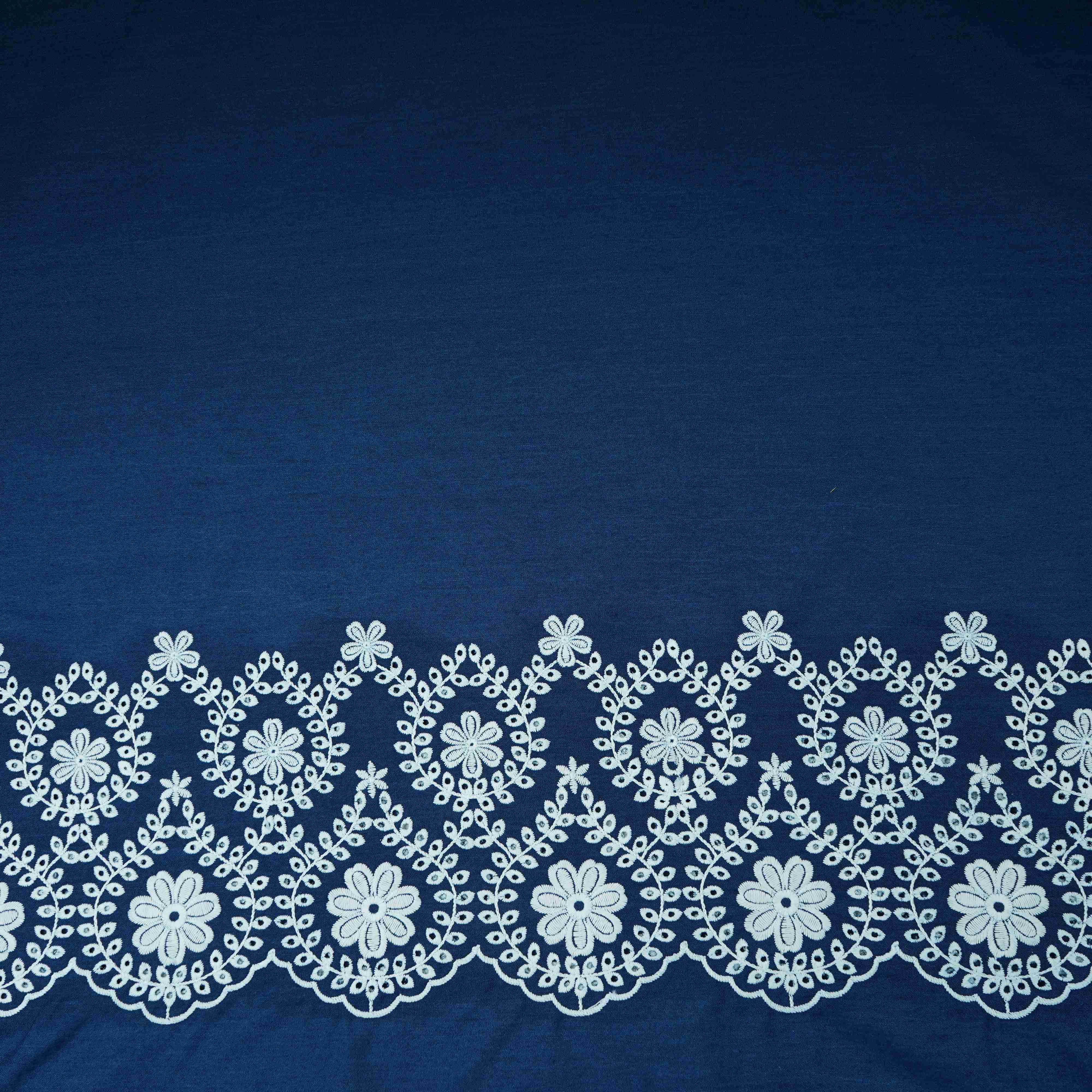 Blue Floral Embroidery Denim Fabric TF-30597 - TradeUNO
