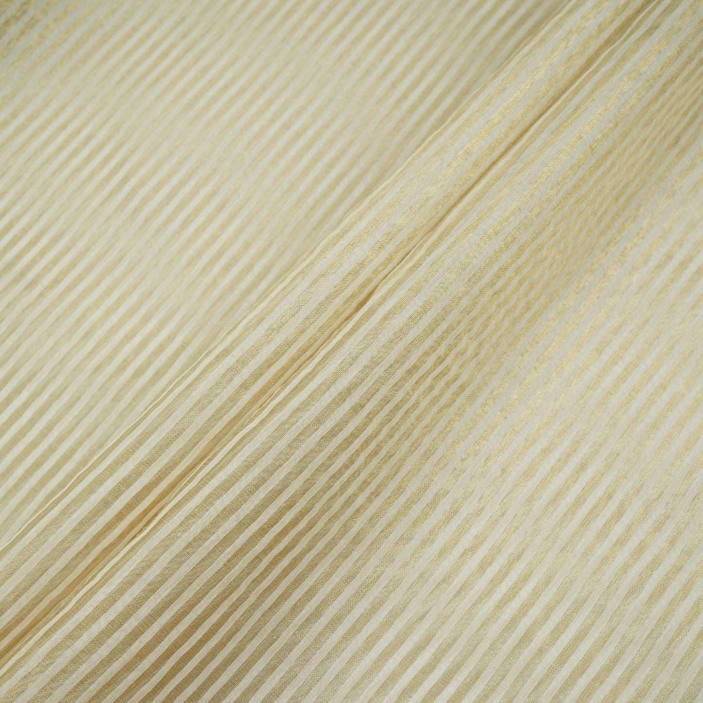 Off White Dyeable Golden Stripes Tissue Fabric AC-32913