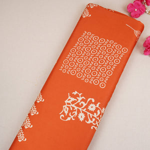 Orange Floral Block Print Modal Satin SN-29520 - TradeUNO