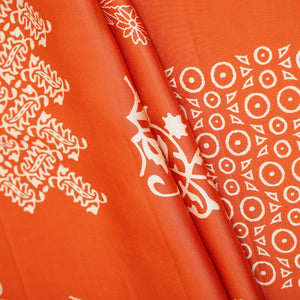 Orange Floral Block Print Modal Satin SN-29520 - TradeUNO