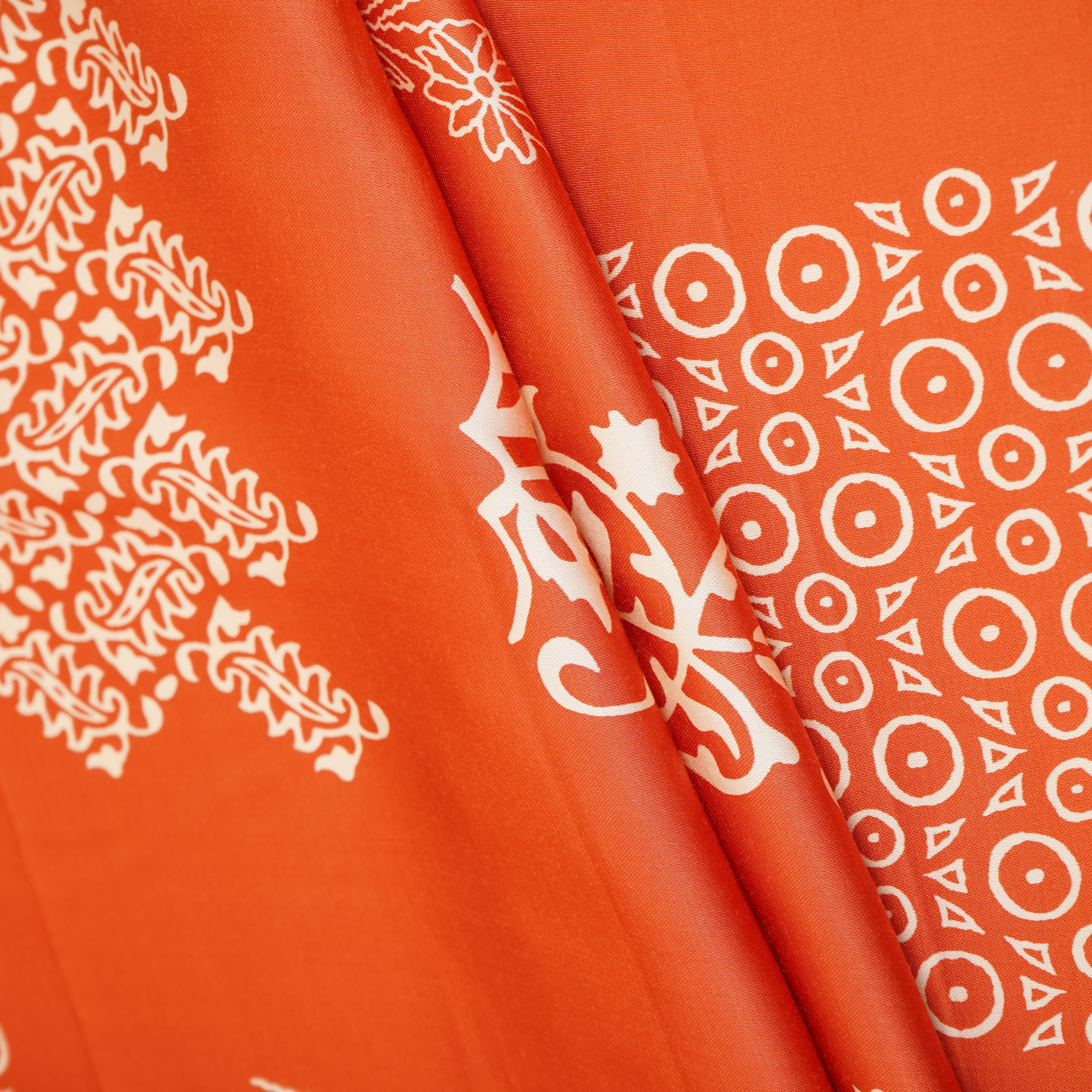 Orange Floral Block Print Modal Satin SN-29520 - TradeUNO