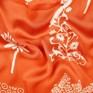 Orange Floral Block Print Modal Satin SN-29520 - TradeUNO